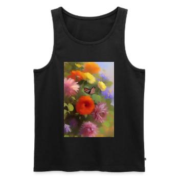 Fleurs et papillon - Débardeur bio Premium Homme - noir - Devant - Michal (187cm)