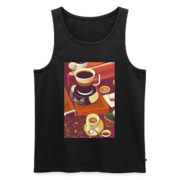 Café, grains de café - Débardeur bio Premium Homme - noir - Devant - Michal (187cm)