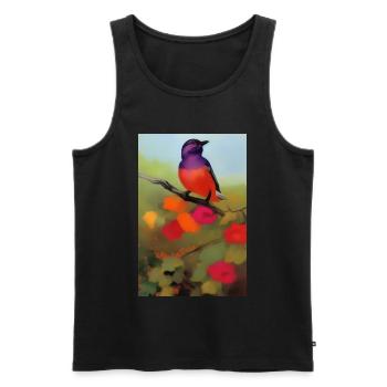 Oiseau sur branche avec des fleurs colorées - Débardeur bio Premium Homme - noir - Devant - Michal (187cm)