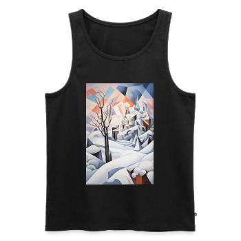 Snowy landscape in geometric style - Men's Premium Organic Tank Top - black - Front - AI Model Male 178 light (178cm)