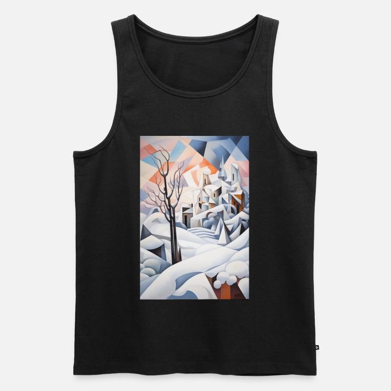 Verschneite Landschaft im geometrischen Stil - Männer Premium Bio Tank Top - Schwarz