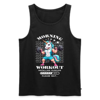 Einhorn Morning Workout - Männer Premium Bio Tank Top - Schwarz - Vorne - Michal (187cm)