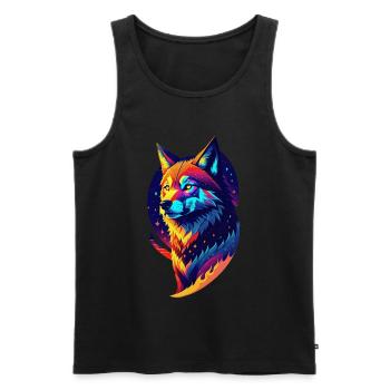 Loup dans la nuit - Décor Multicolore - Débardeur bio Premium Homme - noir - Devant - AI Model Male 178 light (178cm)