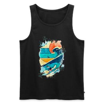 Surfer-Illustration auf der Welle - Fun Surf - Männer Premium Bio Tank Top - Schwarz - Vorne - AI Model Male 178 light (178cm)