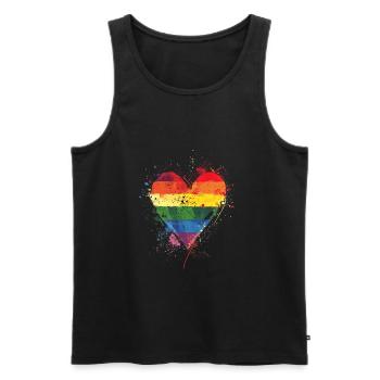 Cœur arc-en-ciel abstrait avec éclaboussures d’encre - Pride - Débardeur bio Premium Homme - noir - Devant - AI Model Male 178 light (178cm)