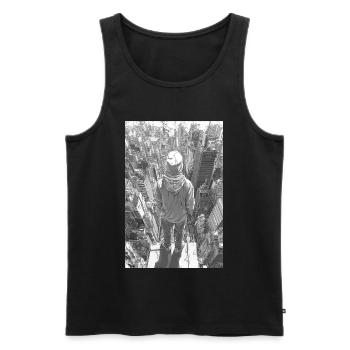 Hoodie über Skyline – Urbaner Blick - Männer Premium Bio Tank Top - Schwarz - Vorne - AI Model Male 178 light (178cm)