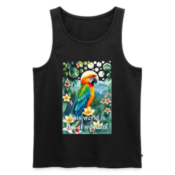 Perroquet dans la jungle Le monde regorge de merveilles - Débardeur bio Premium Homme - noir - Devant - AI Model Male 178 light (178cm)