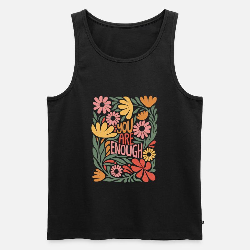 Positives Selbstliebe Boho-Blumendesign - Männer Premium Bio Tank Top - Schwarz