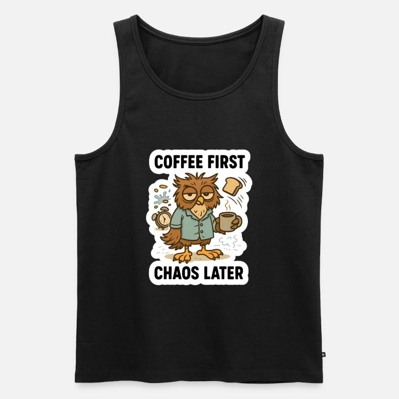 Kaffee zuerst Eule - Männer Premium Bio Tank Top - Schwarz