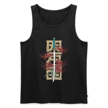Chrysanthème japonais élégant avec épée - Débardeur bio Premium Homme - noir - Devant - Michal (187cm)