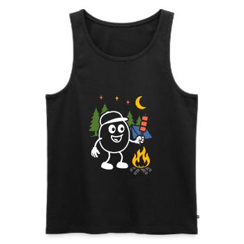 Ribbo beim Zelten – Lustige Outdoor-Szene - Männer Premium Bio Tank Top - Schwarz - Vorne - Michal (187cm)