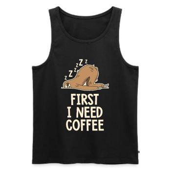 Zuerst brauche ich einen Kaffee, lustiger Humor - Männer Premium Bio Tank Top - Schwarz - Vorne - AI Model Male 178 light (178cm)