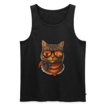 Funny cowboy cat with sunglasses - Men's Premium Organic Tank Top - black - Front - AI Model Male 178 light (178cm)