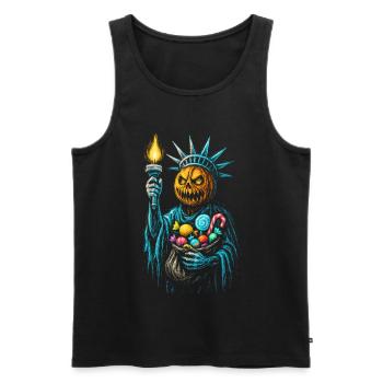 Citrouille Liberty Halloween - Débardeur bio Premium Homme - noir - Devant - AI Model Male 178 light (178cm)
