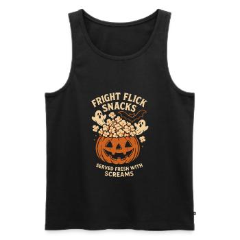 Halloween Movie Night – Spooky Popcorn Pumpkin - Men's Premium Organic Tank Top - black - Front - AI Model Male 178 light (178cm)