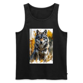 Illustration eines Wolfes - Männer Premium Bio Tank Top - Schwarz - Vorne - AI Model Male 178 light (178cm)