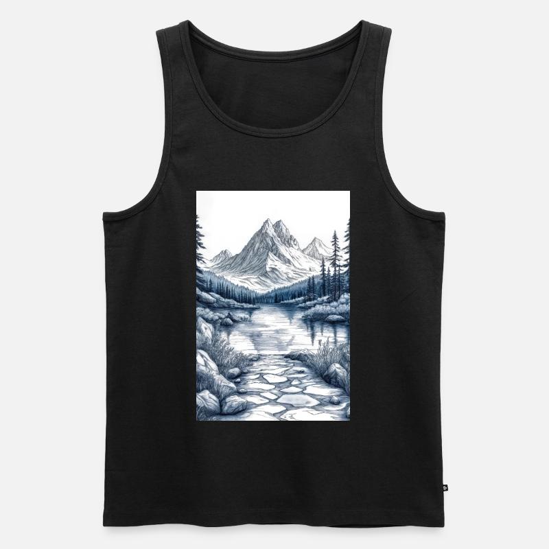 Illustration einer Gebirgslandschaft - Männer Premium Bio Tank Top - Schwarz