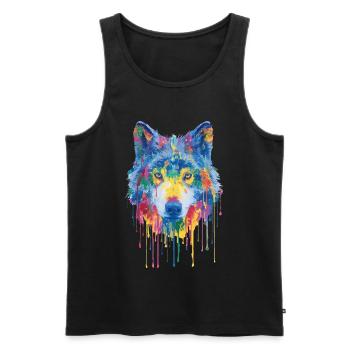 Wolf - Männer Premium Bio Tank Top - Schwarz - Vorne - AI Model Male 178 light (178cm)
