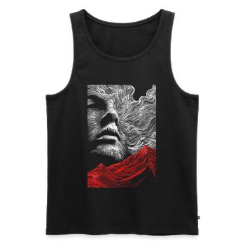 Face lines with red mountain silhouette - Men's Premium Organic Tank Top - black - Front - AI Model Male 178 light (178cm)