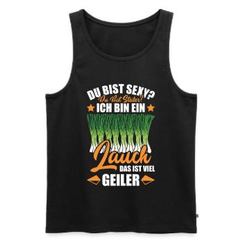 Gym DU BIST STEILER BIN EIN LAUCH DAS IST GEILER - Männer Premium Bio Tank Top - Schwarz - Vorne - AI Model Male 178 light (178cm)