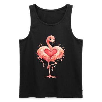 Flamant rose au cœur | Cadeau rose d’animal mignon - Débardeur bio Premium Homme - noir - Devant - Michal (187cm)