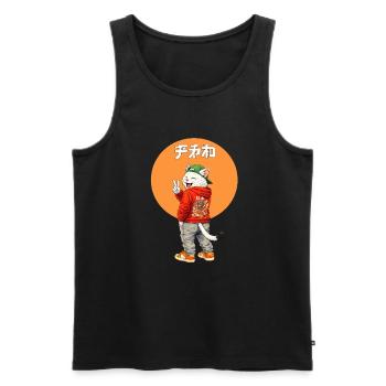 Katze-Peace  - Männer Premium Bio Tank Top - Schwarz - Vorne - AI Model Male 178 light (178cm)