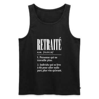 Retraité – Définition humoristique - Débardeur bio Premium Homme - noir - Devant - Michal (187cm)