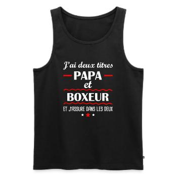 Deux titres papa boxeur, cadeau fête des pères - Débardeur bio Premium Homme - noir - Devant - AI Model Male 178 light (178cm)