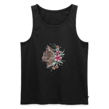 Chat avec fleurs Tattooart Art Cat Flowers coloré - Débardeur bio Premium Homme - noir - Devant - Michal (187cm)
