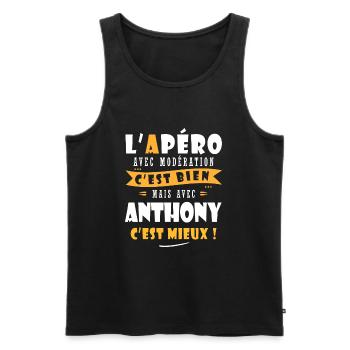Anthony Cadeau Humour personnalisé cadeau anthony - Débardeur bio Premium Homme - noir - Devant - AI Model Male 178 light (178cm)
