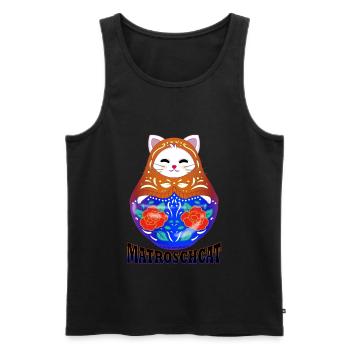 Matroschcat | Miauschka | Katze und Matroschka - Männer Premium Bio Tank Top - Schwarz - Vorne - AI Model Male 178 light (178cm)