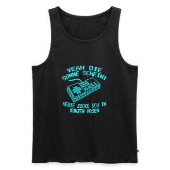 Yeah die Sonne scheint heute zocke ich in kurzen - Männer Premium Bio Tank Top - Schwarz - Vorne - AI Model Male 178 light (178cm)