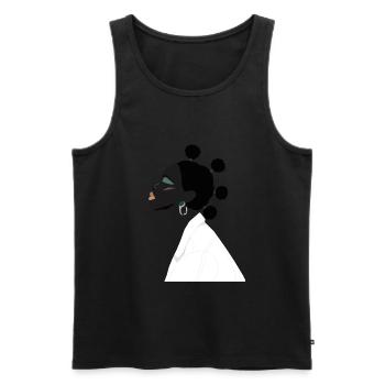 Schwarzes Mädchen mit süßem Haar und weißer Jacke - Männer Premium Bio Tank Top - Schwarz - Vorne - AI Model Male 178 light (178cm)