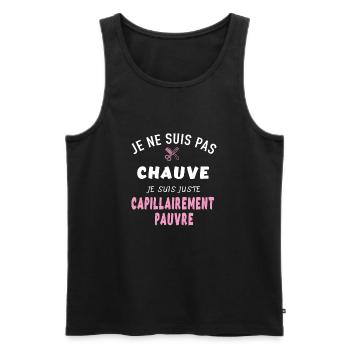 Je suis pas chauve je suis capillairement pauvre - Débardeur bio Premium Homme - noir - Devant - AI Model Male 178 light (178cm)