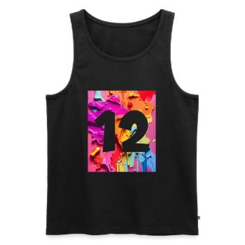NON. 12 NUMÉRO 12 COLORÉ 12E ANNIVERSAIRE - Débardeur bio Premium Homme - noir - Devant - AI Model Male 178 light (178cm)