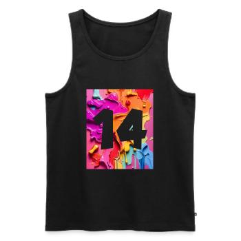 NR. 14 NUMMER 14 BUNT 14. GEBURTSTAG - Männer Premium Bio Tank Top - Schwarz - Vorne - AI Model Male 178 light (178cm)