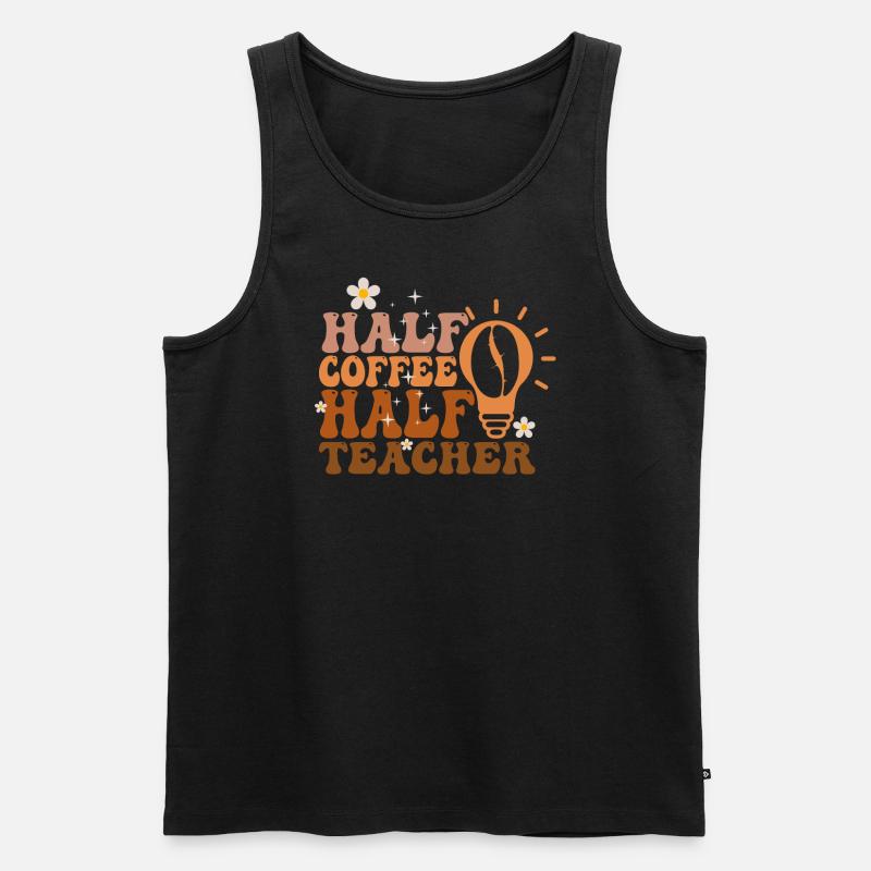 Half Coffee Half Teacher - Männer Premium Bio Tank Top - Schwarz