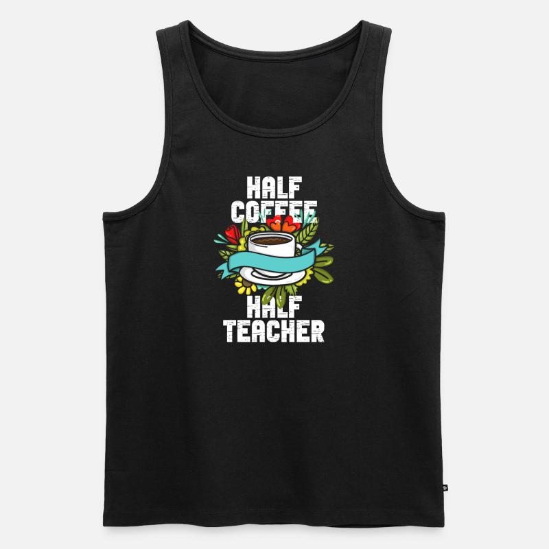 Half Coffee Half Teacher - Männer Premium Bio Tank Top - Schwarz