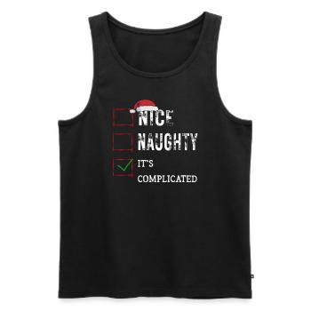Nice Naughty C’est compliqué Liste de Noël Père Noël - Débardeur bio Premium Homme - noir - Devant - AI Model Male 178 light (178cm)
