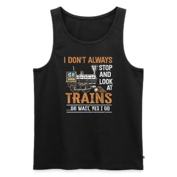 Je ne m’arrête pas toujours de regarder les trains Oh attendez - Débardeur bio Premium Homme - noir - Devant - AI Model Male 178 light (178cm)