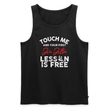 Touch Me And Your First Jiu Jitsu Lesson Is Free - Men's Premium Organic Tank Top - black - Front - AI Model Male 178 light (178cm)