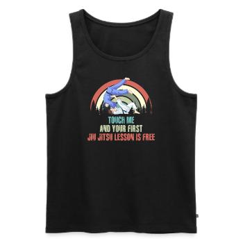Touch Me And Your First Jiu Jitsu Lesson Is Free - Men's Premium Organic Tank Top - black - Front - AI Model Male 178 light (178cm)