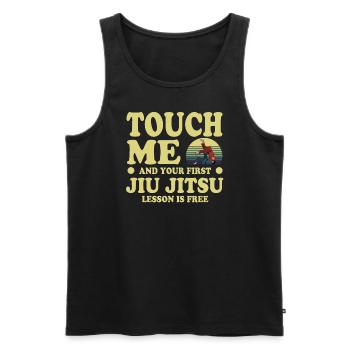 Touch Me And Your First Jiu Jitsu Lesson Is Free - Men's Premium Organic Tank Top - black - Front - AI Model Male 178 light (178cm)