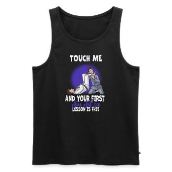 Touch Me And Your First Jiu Jitsu Lesson Is Free - Men's Premium Organic Tank Top - black - Front - AI Model Male 178 light (178cm)