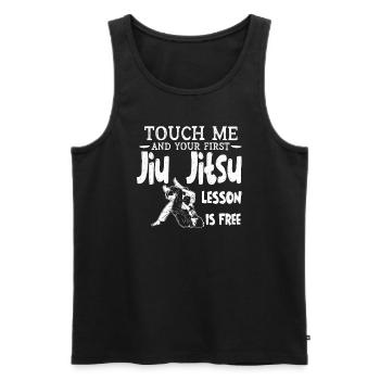 Touch Me And Your First Jiu Jitsu Lesson Is Free - Men's Premium Organic Tank Top - black - Front - AI Model Male 178 light (178cm)