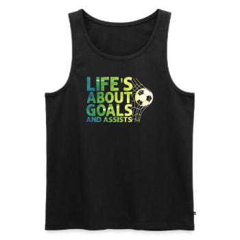 Life Is About Goals And Assists Futbol Soccer - Men's Premium Organic Tank Top - black - Front - AI Model Male 178 light (178cm)