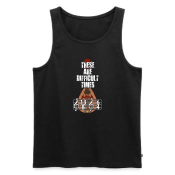 These Are Difficult Times Funny Music Pun - Men's Premium Organic Tank Top - black - Front - AI Model Male 178 light (178cm)