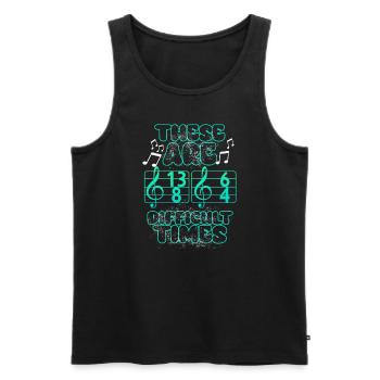 These Are Difficult Times Funny Music Pun - Men's Premium Organic Tank Top - black - Front - AI Model Male 178 light (178cm)