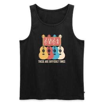 These Are Difficult Times Funny Music Pun - Men's Premium Organic Tank Top - black - Front - AI Model Male 178 light (178cm)