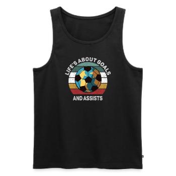 Life Is About Goals And Assists Futbol Soccer - Men's Premium Organic Tank Top - black - Front - AI Model Male 178 light (178cm)
